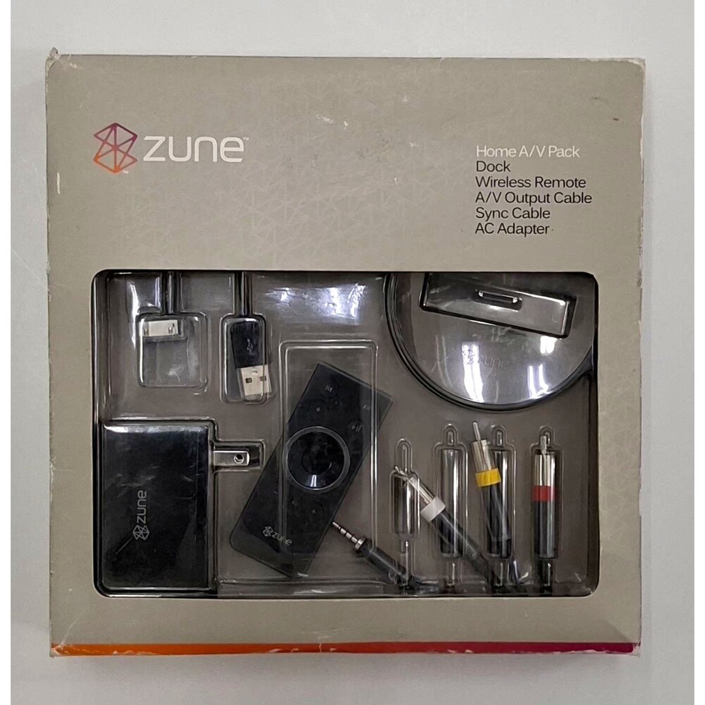 Vintage Microsoft Zune Home A/V Pack Dock Remote Cables New Unused Box Wear